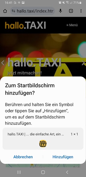 Taxi auf dem Smartphone speichern